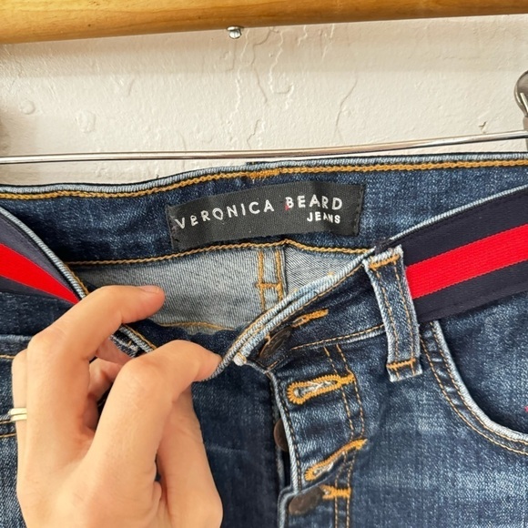 Veronica Beard Ankle Carolyn 10” Baby Bootcut Red Blue Elastic Waist Trim 26 - Picture 8 of 13